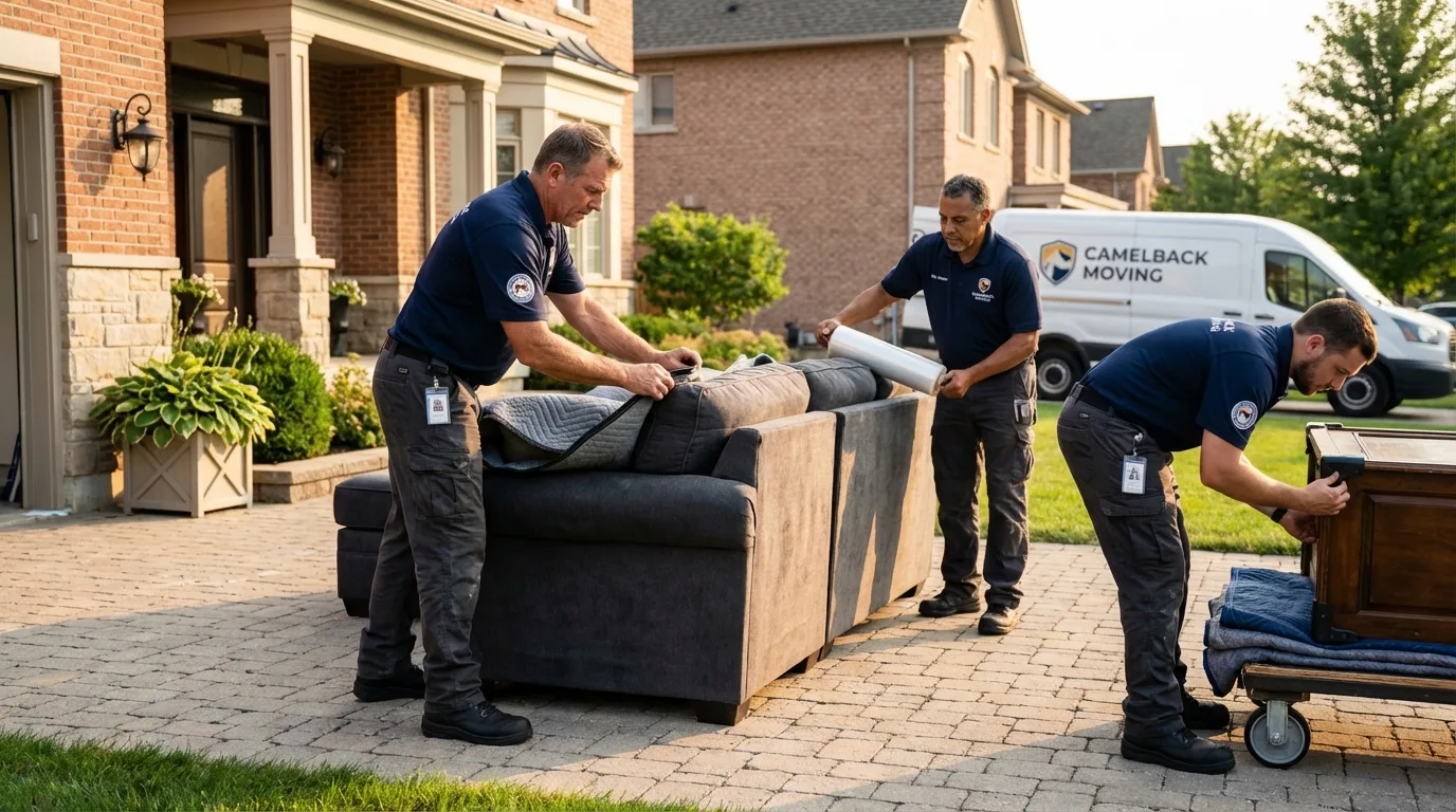 Large estate moving crew wrapping furniture in Creston, OH