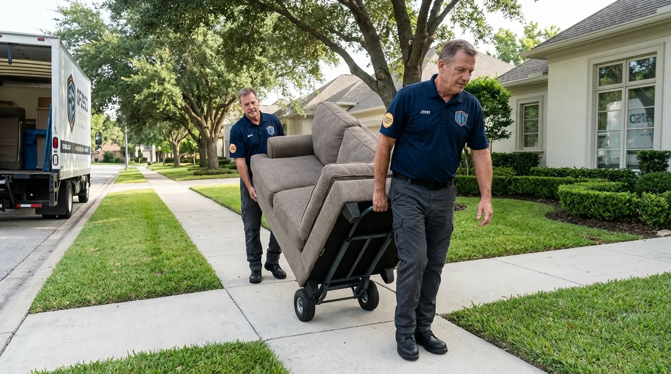 Local residential moving crew loading furniture in Creston, OH
