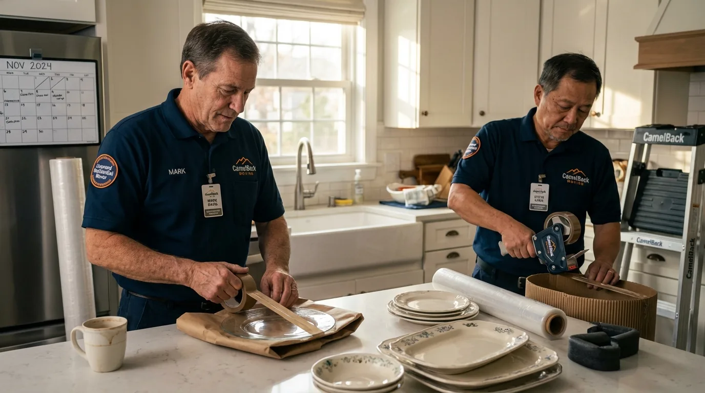 Professional crew packing kitchen dishware in Creston, OH